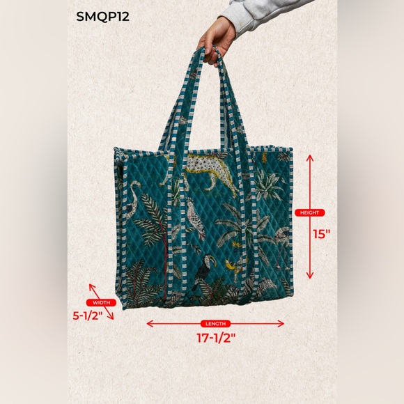 POL Teal Quilted Tropical Print Tote Bag - Picture 4 of 4